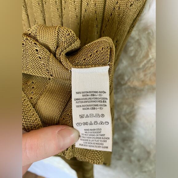 Free People Women's Open Knit Collared Dress Size Small Mustard Color Coquette - Picture 6 of 13